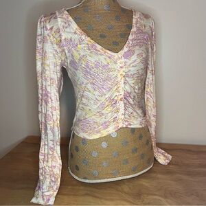 Free People Say The Word Floral Ruched Long Sleeve Top
